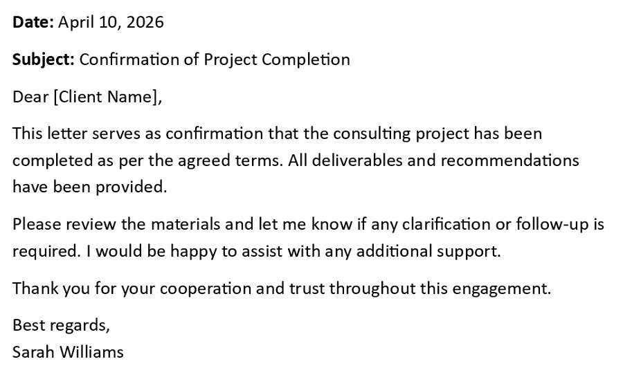 Confirmation of Project Completion