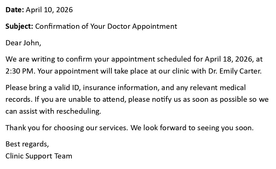 Confirmation of Your Doctor Appointment