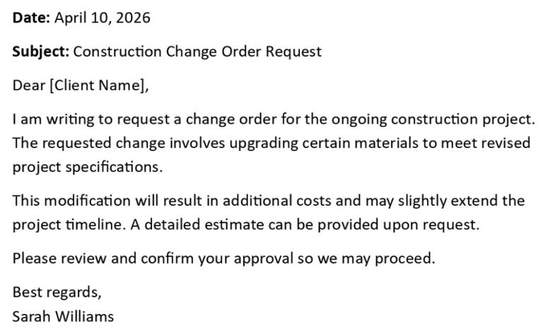 Change Order Request Letter (USA Construction Format + 5 Samples)