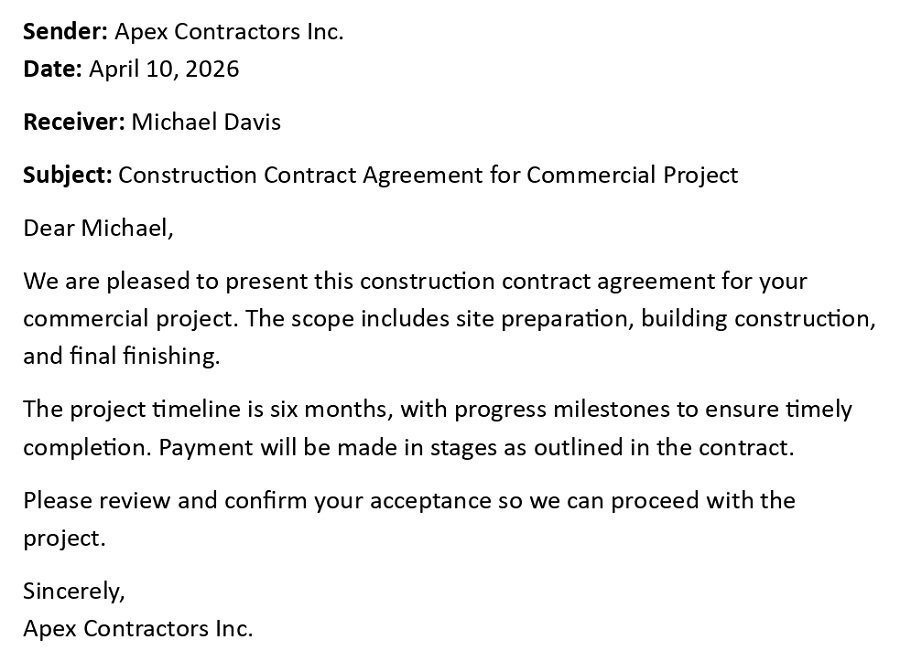 Construction Contract Agreement for Commercial Project