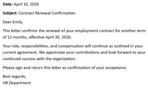 Employment Contract Renewal Letter (USA HR Format + 5 Samples)