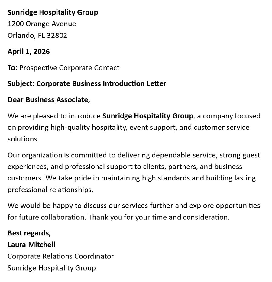 Corporate Business Introduction Letter