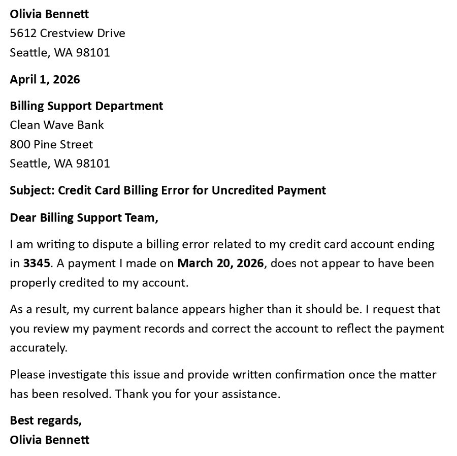 Credit Card Billing Error for Uncredited Payment