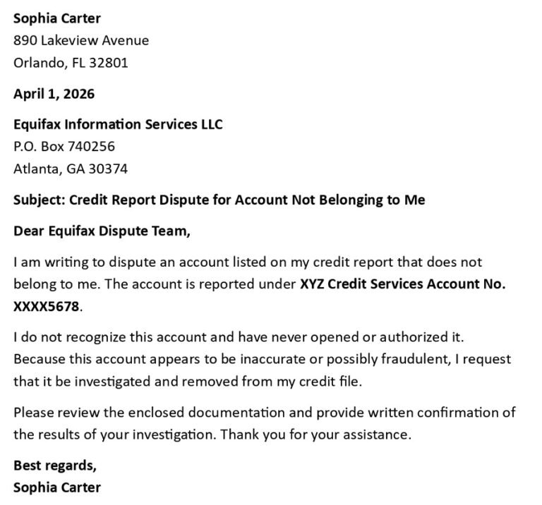 Dispute Comment. Example Credit Report Dispute Letter (USA Format + 5 Examples)