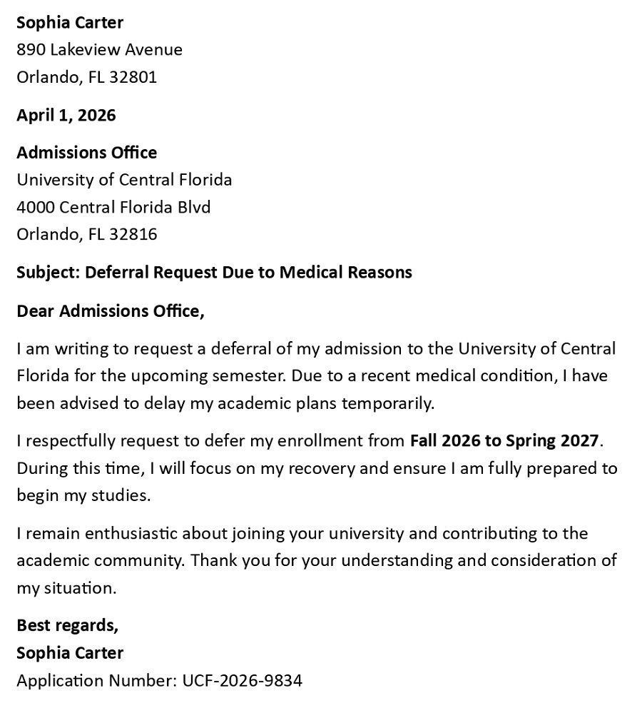 Deferral Request Due to Medical Reasons