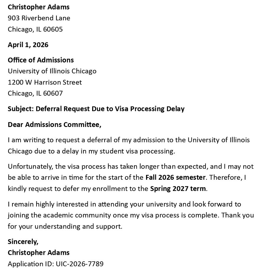 Deferral Request Due to Visa Processing Delay