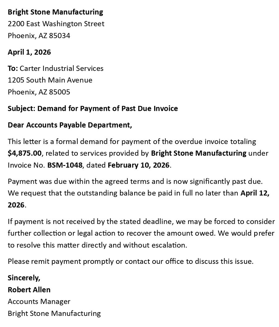 Demand for Payment of Past Due Invoice