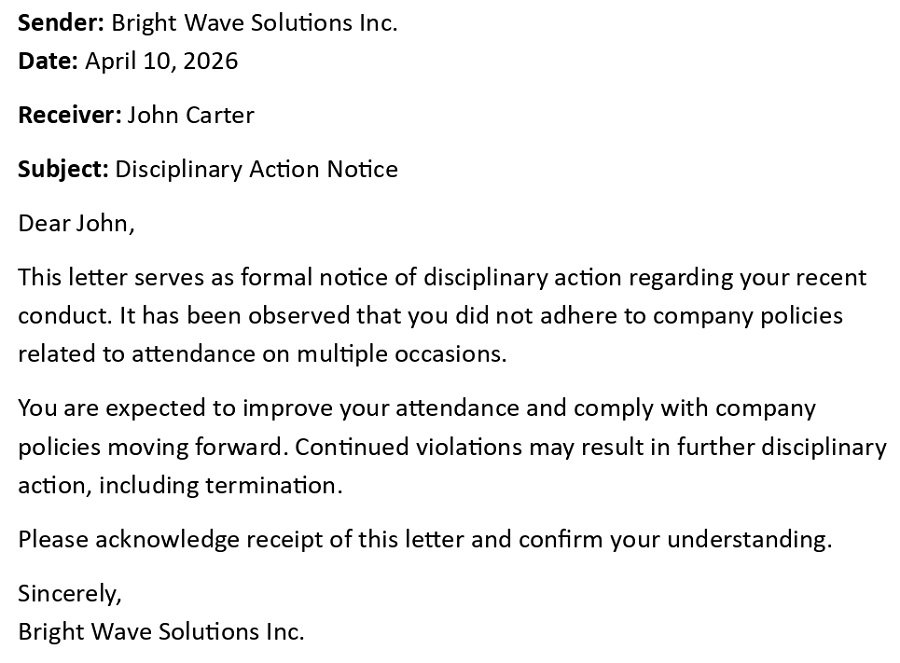 Disciplinary Action Notice