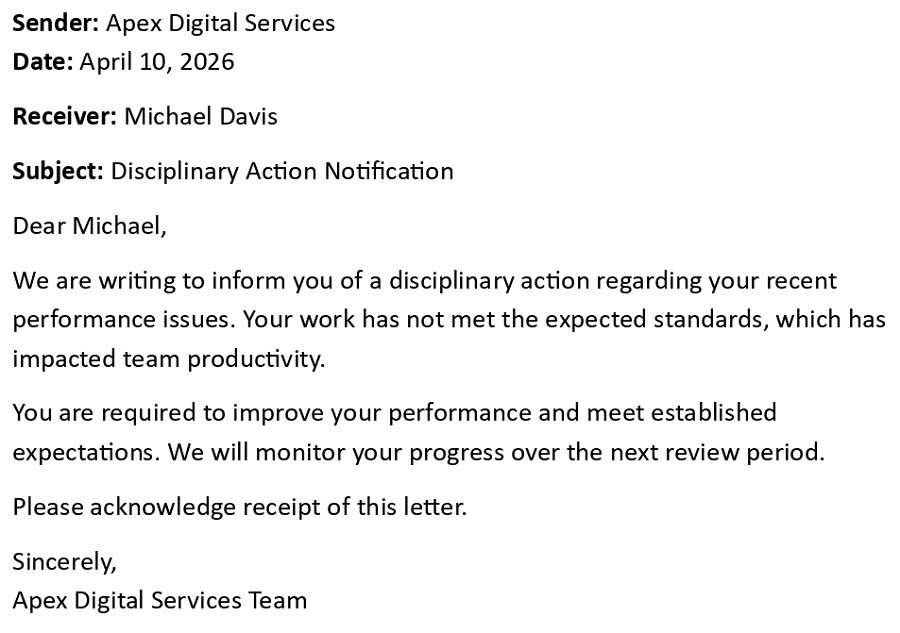 Disciplinary Action Notification