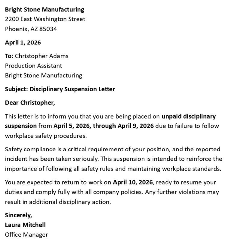 Employee Suspension Letter (USA HR Format + 5 Samples)