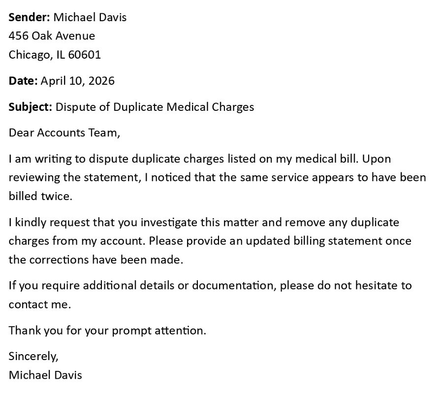 Dispute of Duplicate Medical Charges