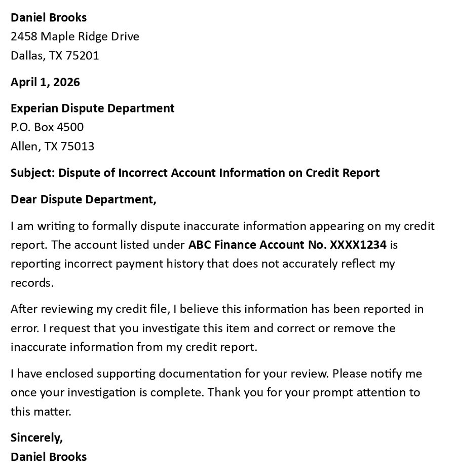 Dispute of Incorrect Account Information on Credit Report