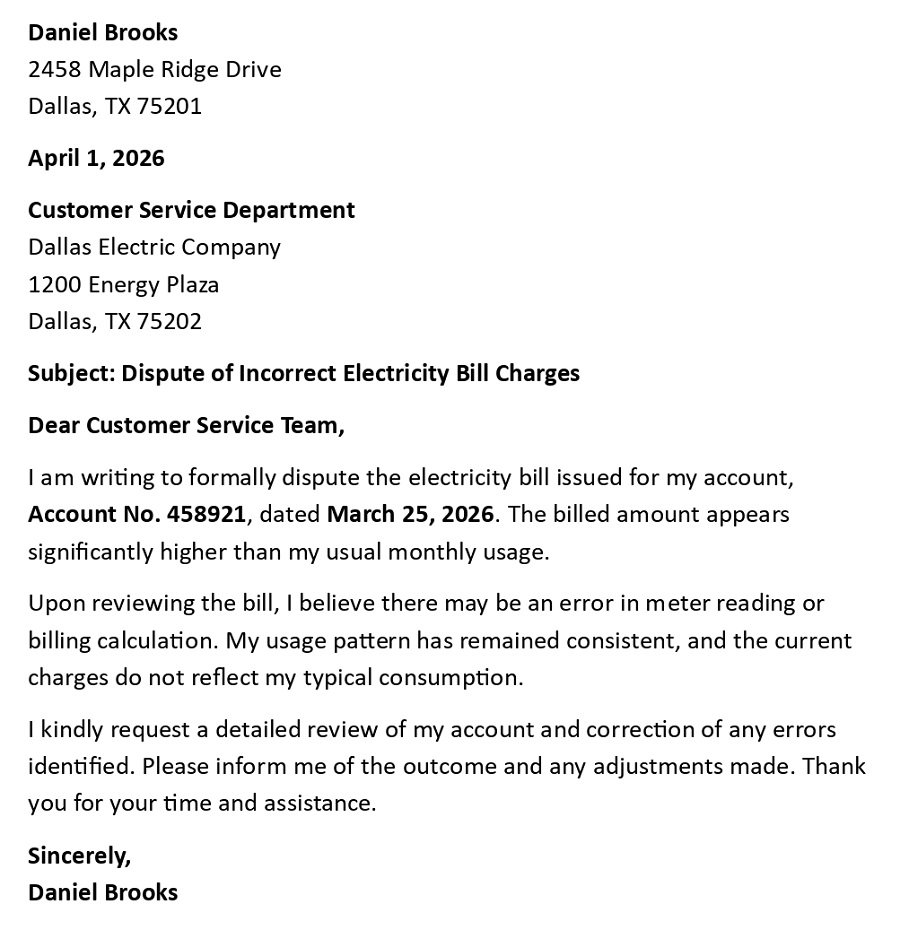 Dispute of Incorrect Electricity Bill Charges