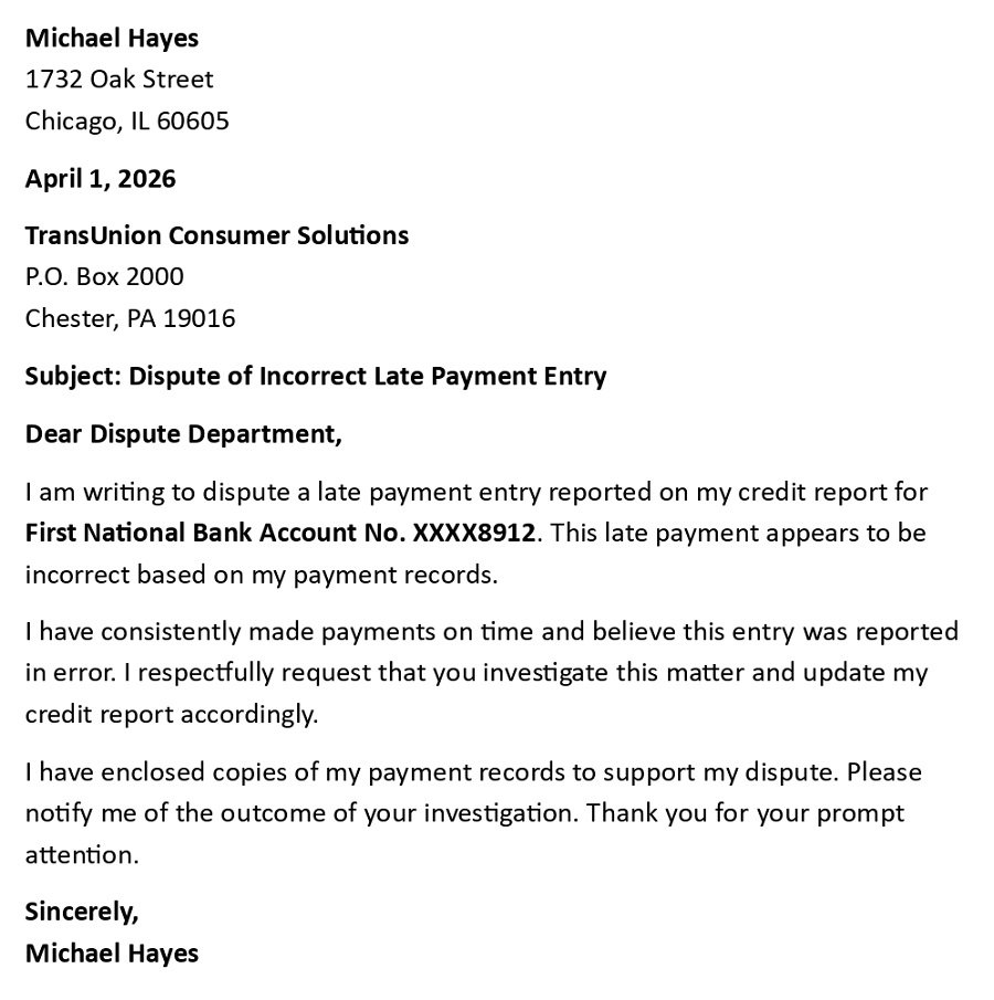 Dispute of Incorrect Late Payment Entry