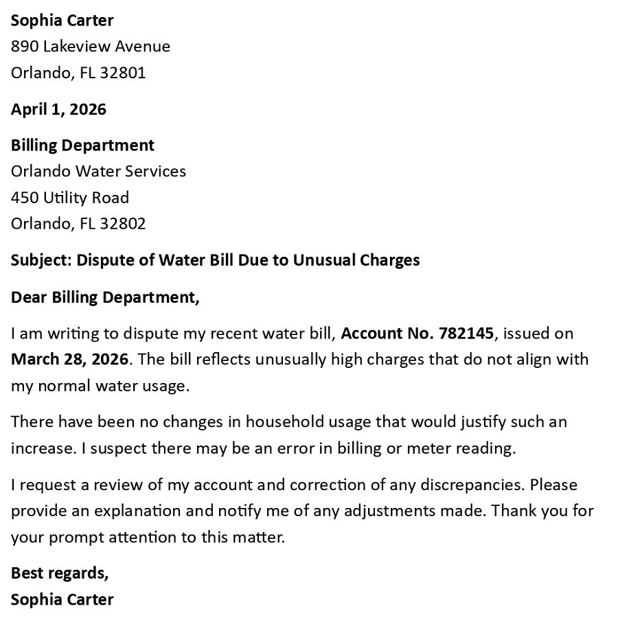 Dispute of Water Bill Due to Unusual Charges