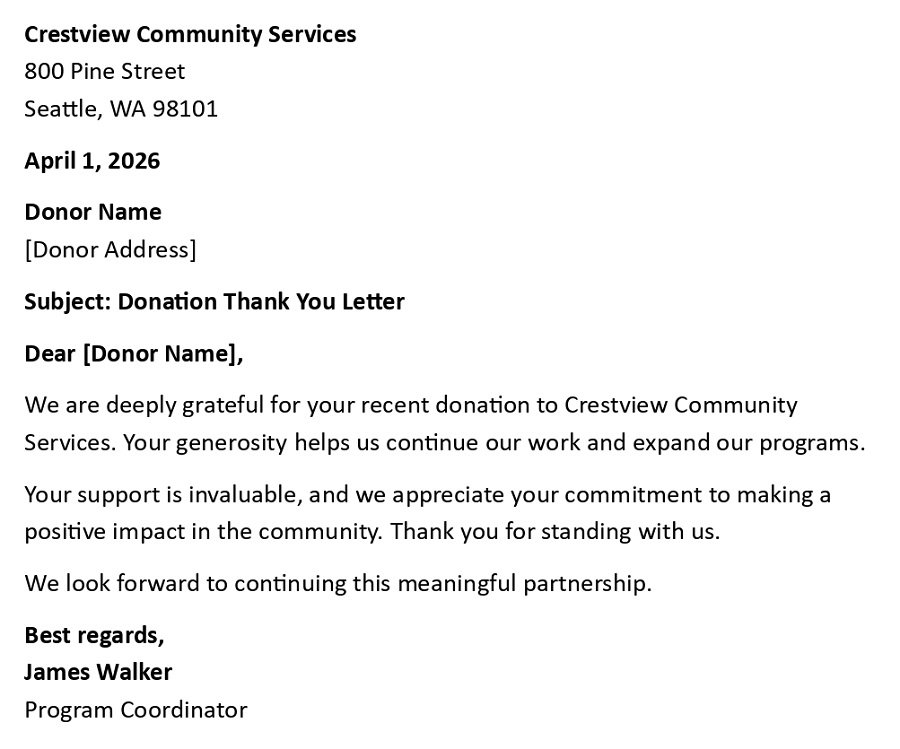 Donation Thank You Letter