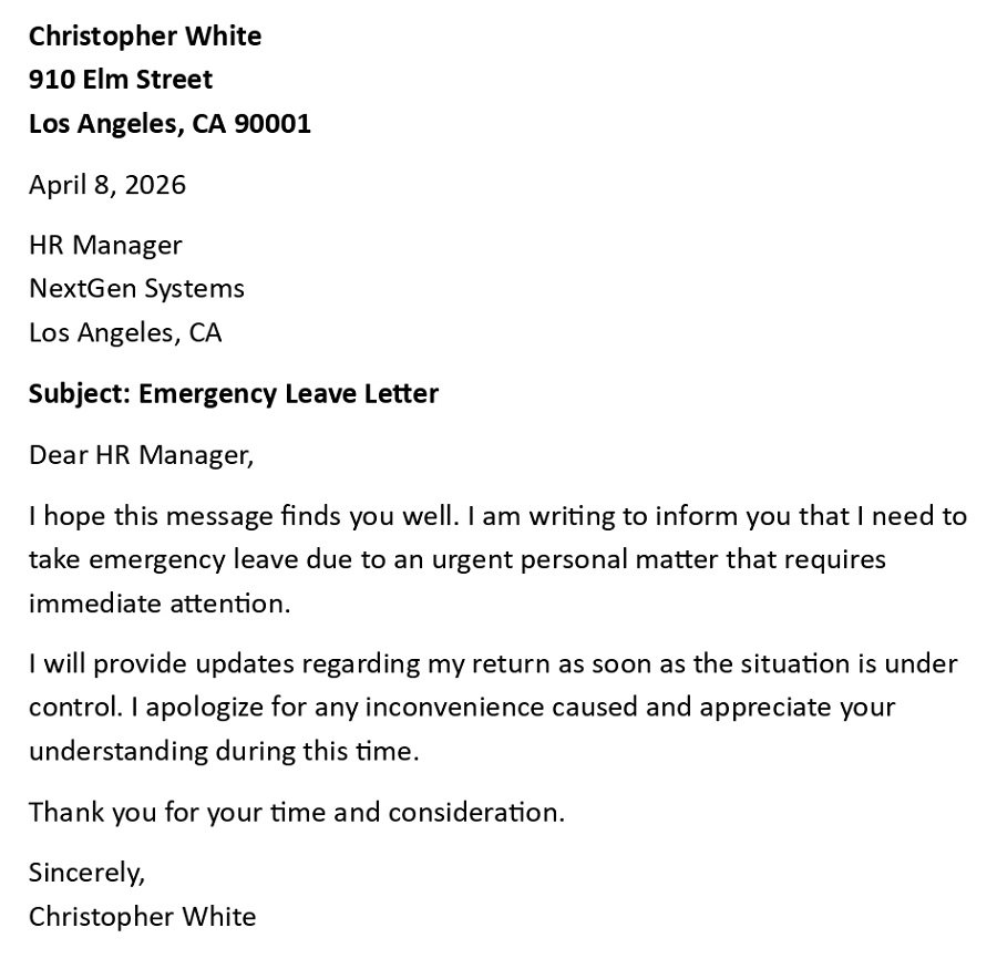 Emergency Leave Letter