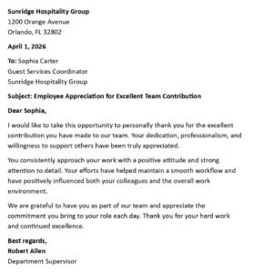 Employee Appreciation Letter (USA HR Format + 5 Templates)