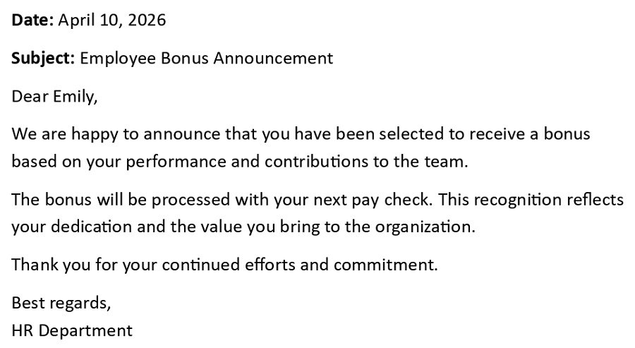 Employee Bonus Announcement