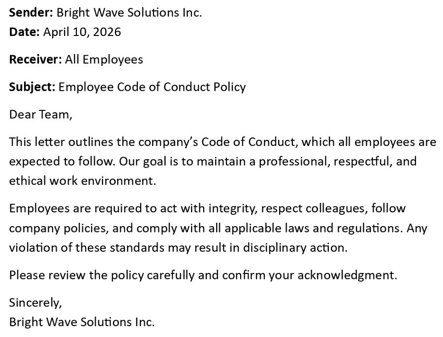 Employee Code of Conduct Policy