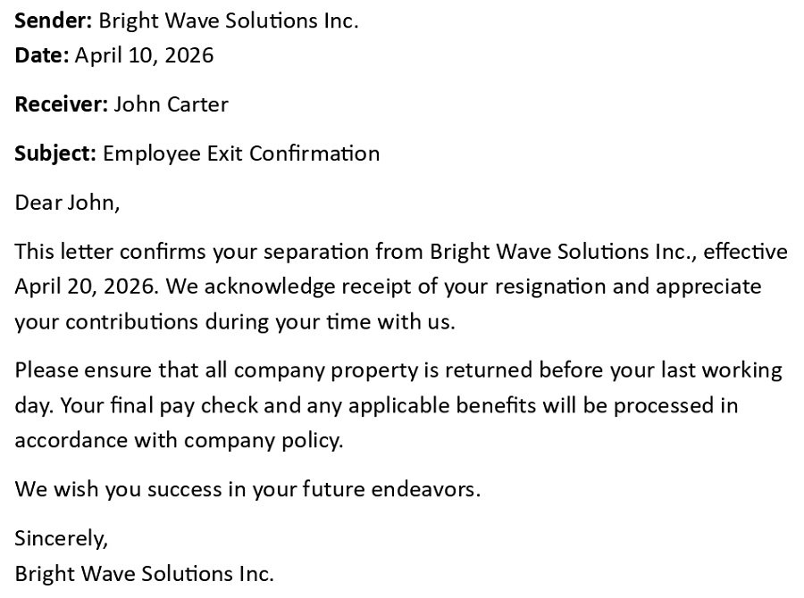 Employee Exit Confirmation