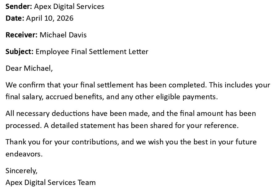 Employee Final Settlement Letter