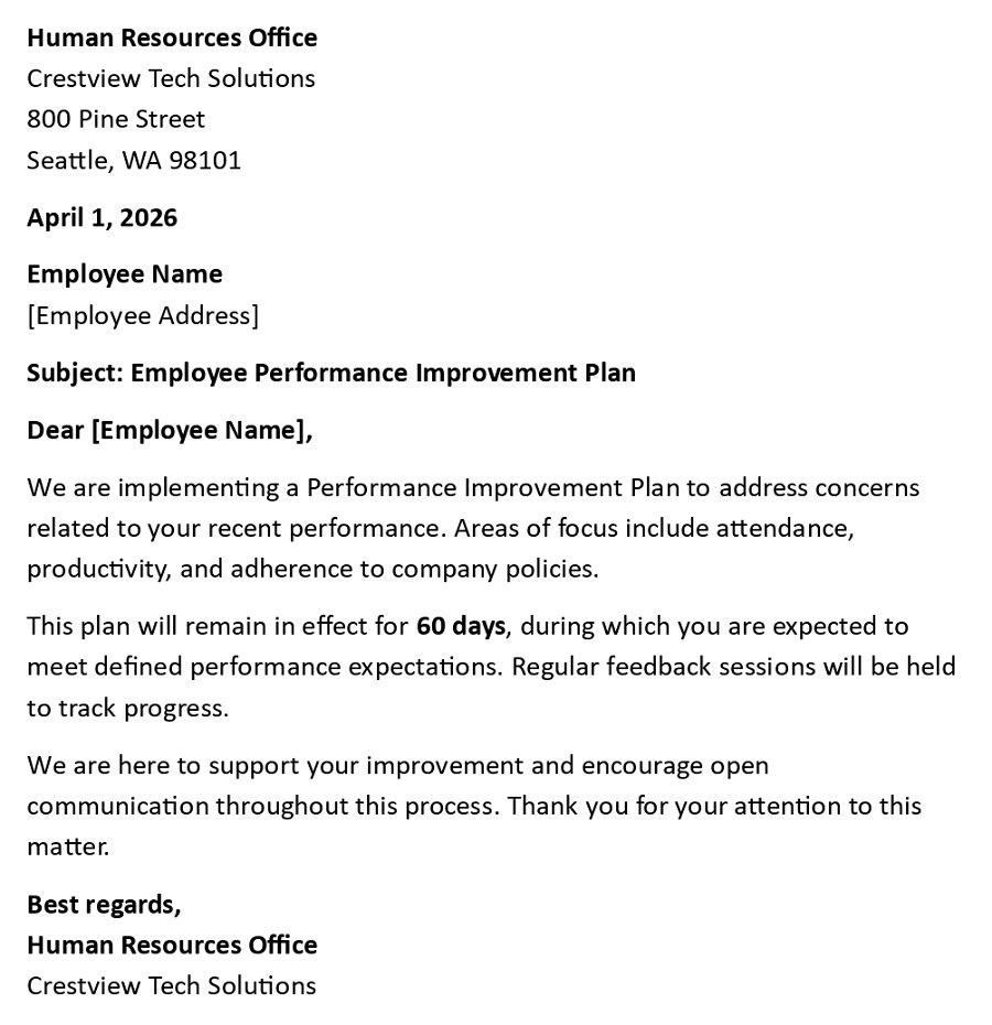 Employee Performance Improvement Plan