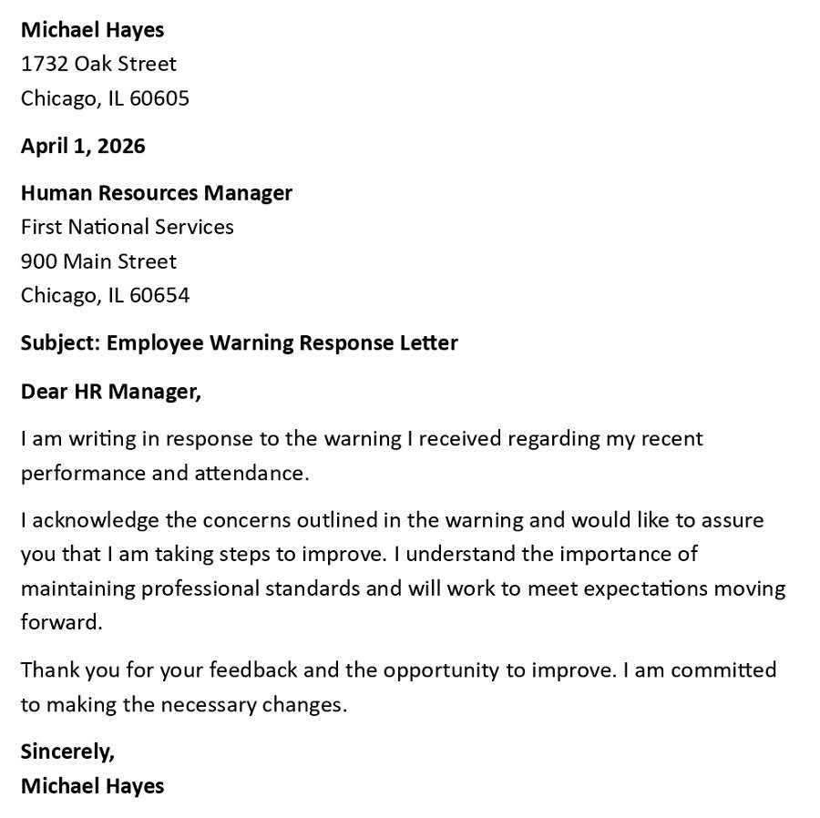 Employee Warning Response Letter