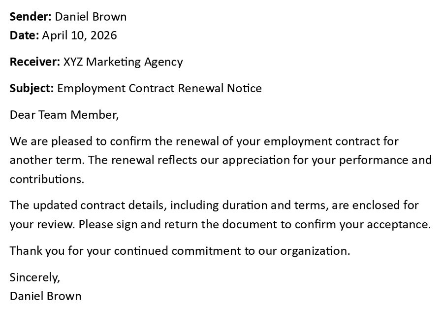 Employment Contract Renewal Notice