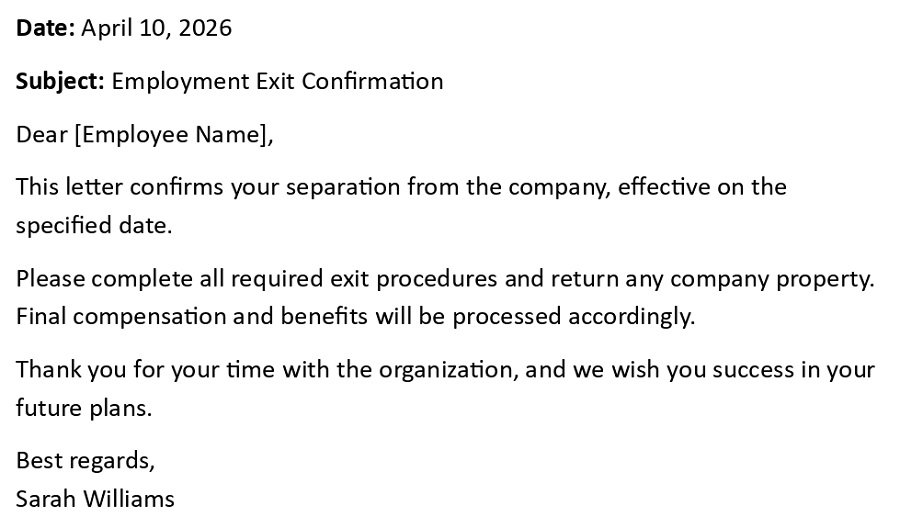 Employment Exit Confirmation
