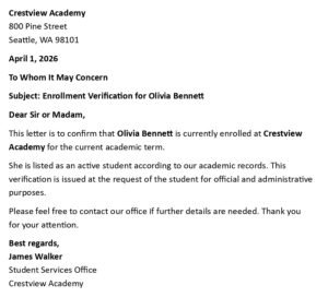 Enrollment Verification Letter (USA Format + 5 Examples)