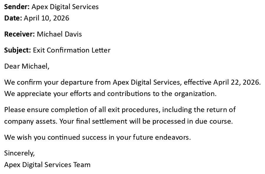 Exit Confirmation Letter