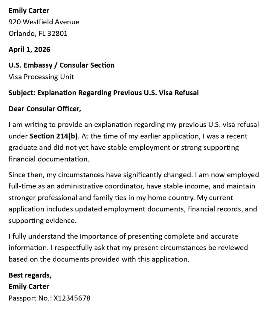 Explanation Regarding Previous U.S. Visa Refusal