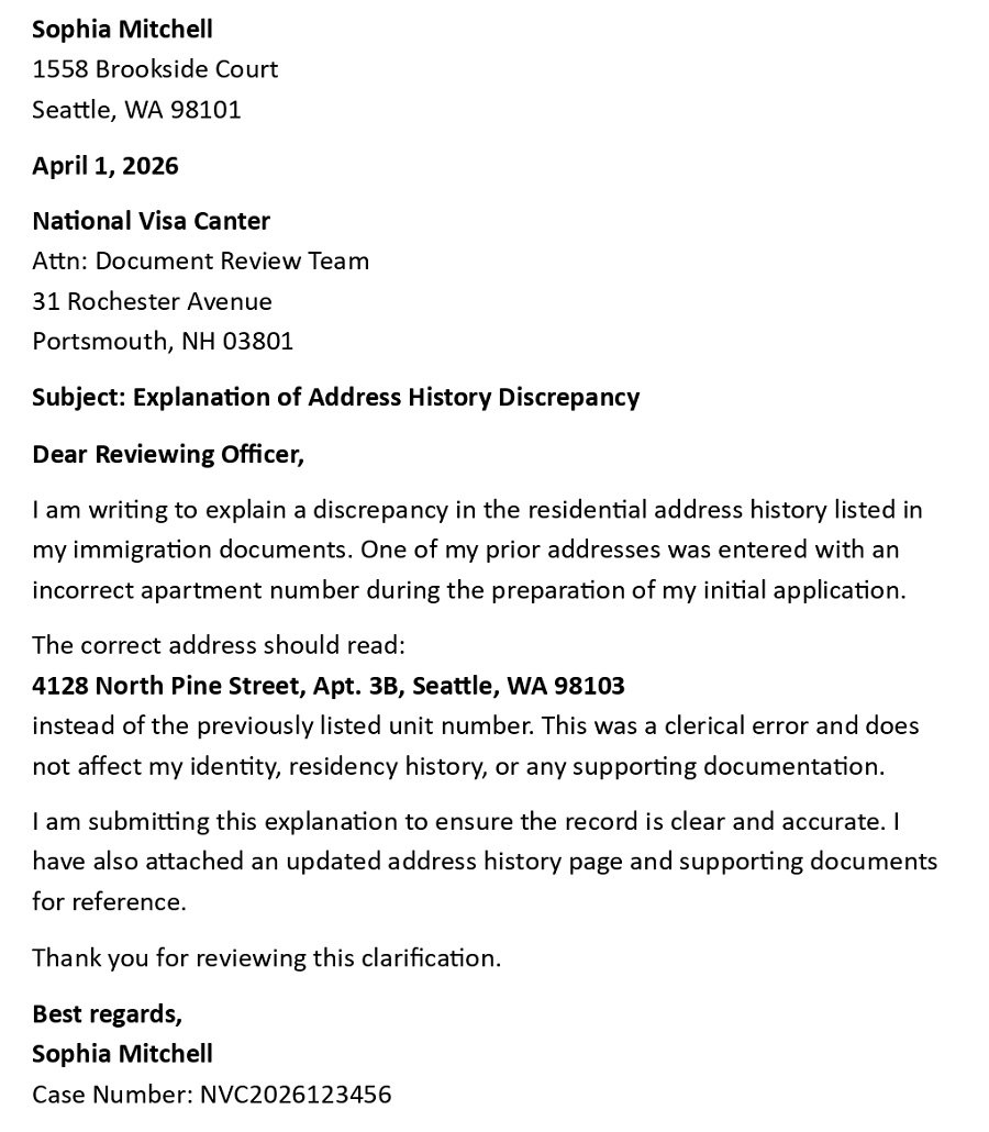 Explanation of Address History Discrepancy