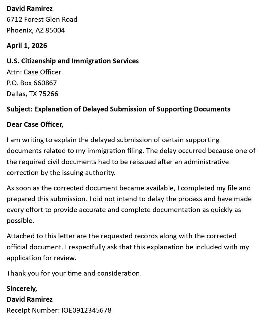 Explanation of Delayed Submission of Supporting Documents