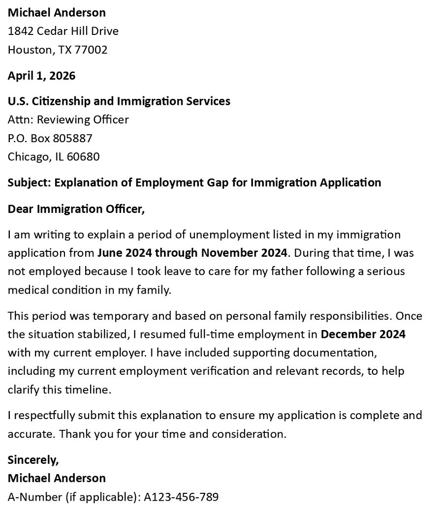 Explanation of Employment Gap for Immigration Application