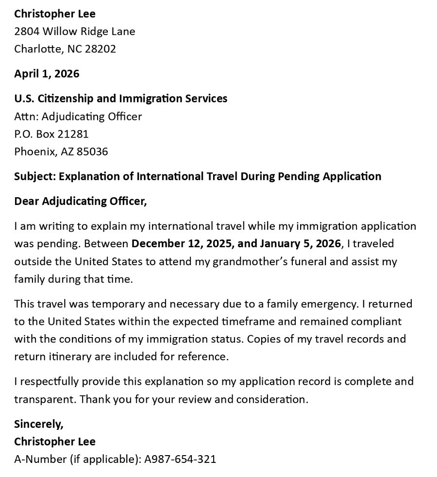 Explanation of International Travel During Pending Application