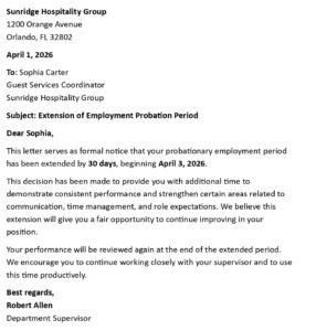 Probation Extension Letter (USA HR Format + 5 Examples)