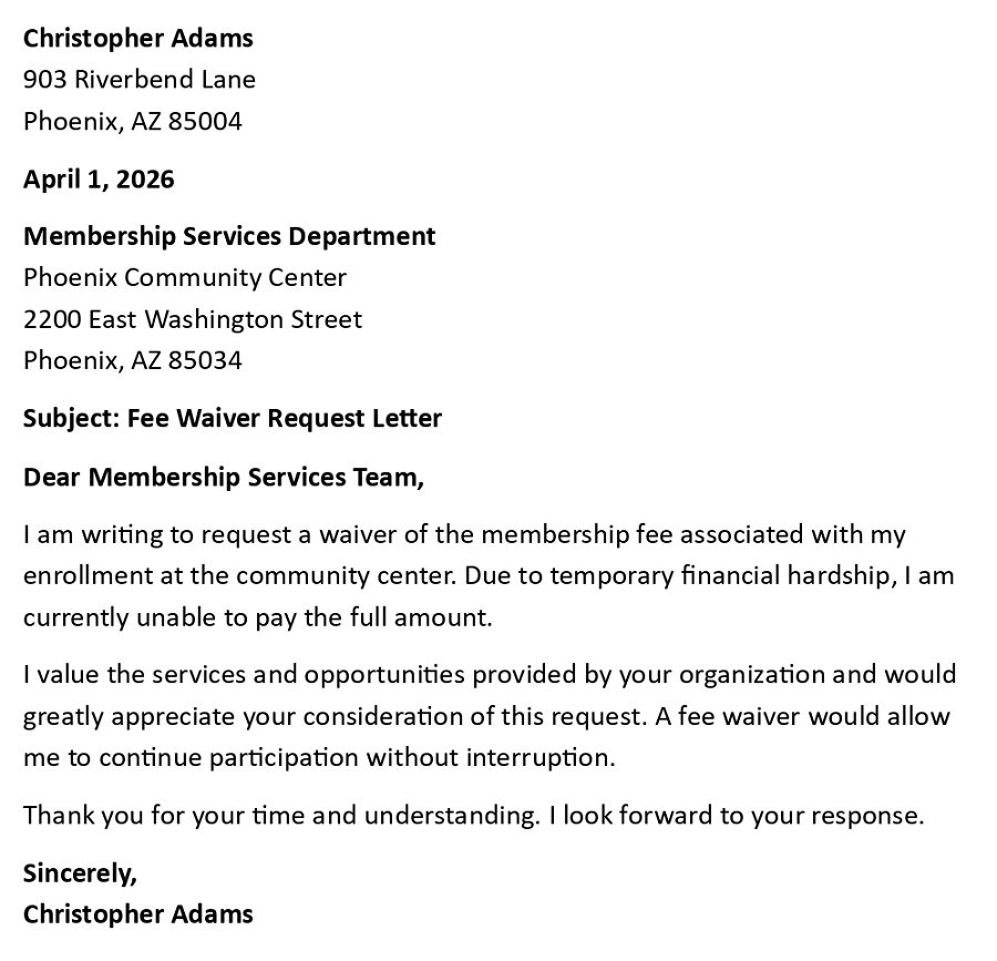 Fee Waiver Request Letter
