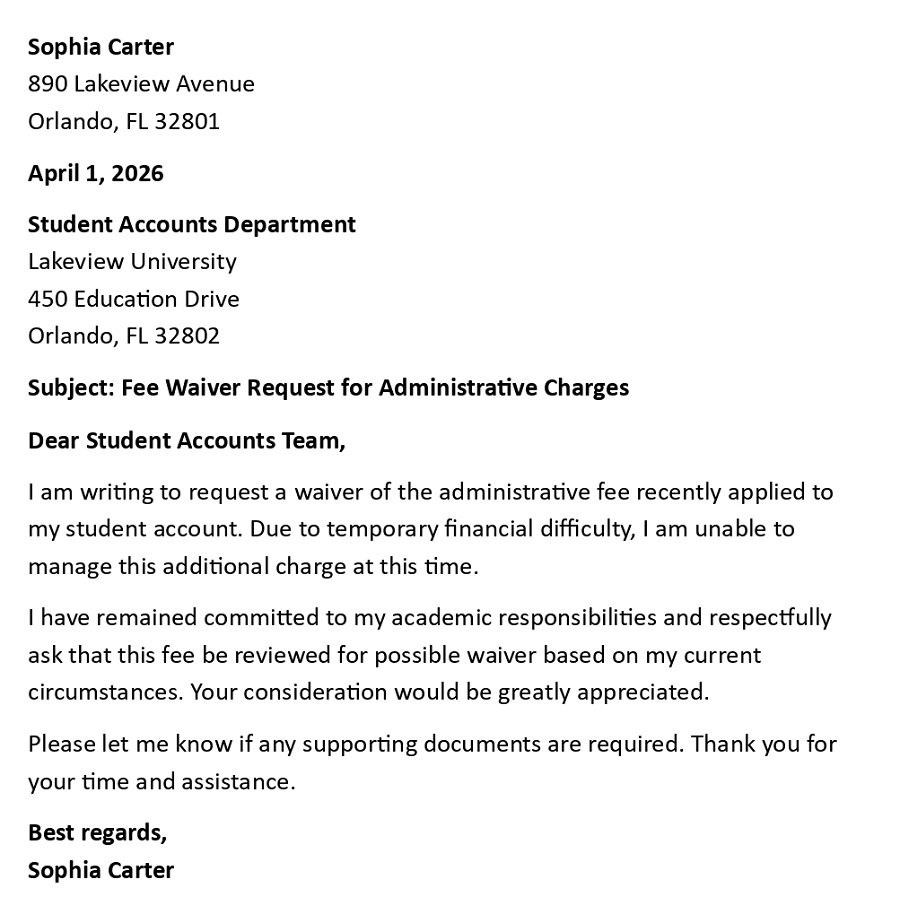 Fee Waiver Request for Administrative Charges