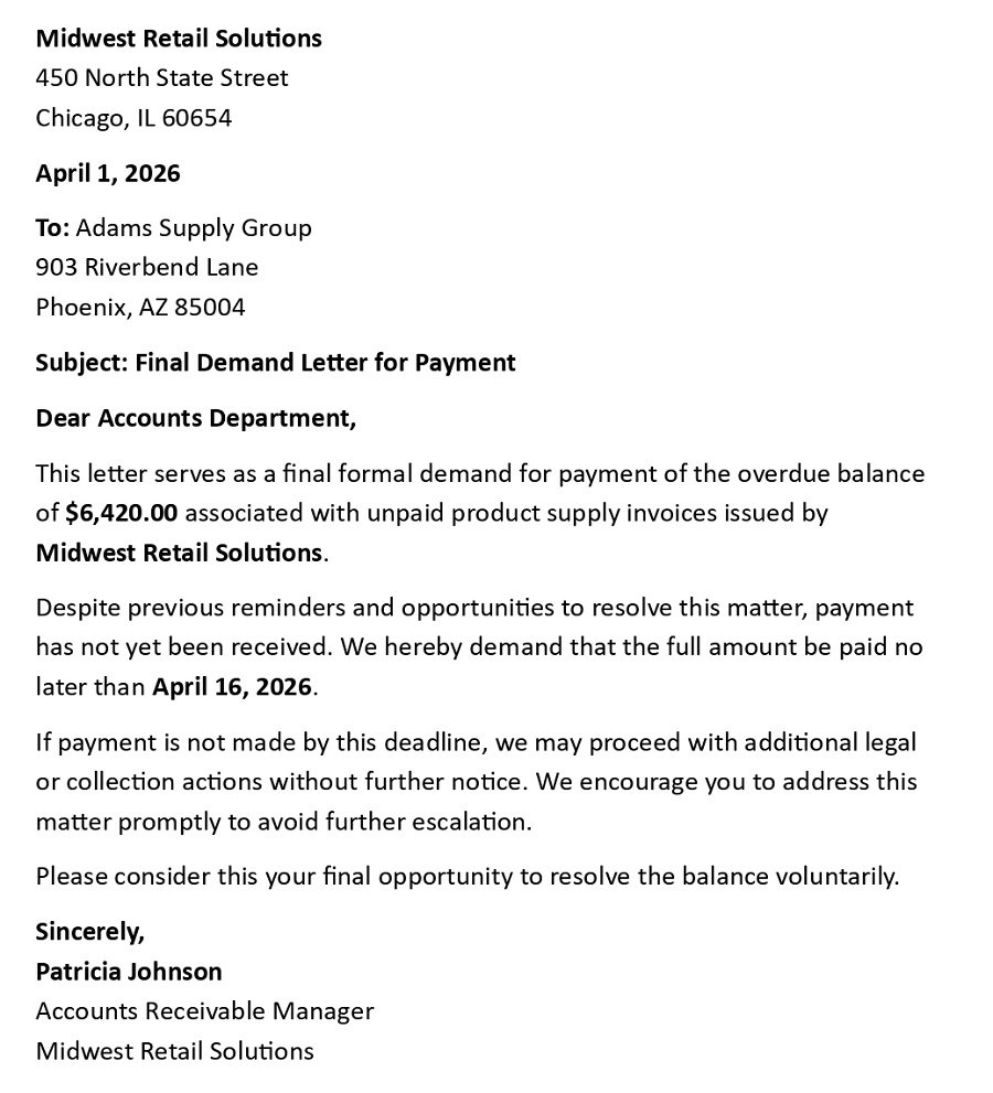 Final Demand Letter for Payment