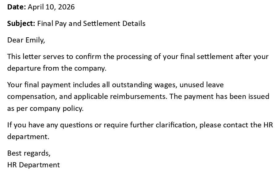 Final Pay and Settlement Details