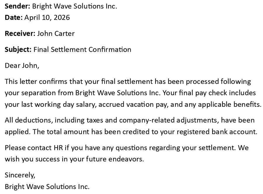 Final Settlement Confirmation
