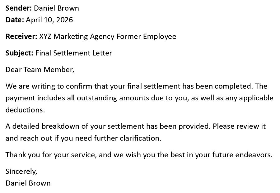 Final Settlement Letter