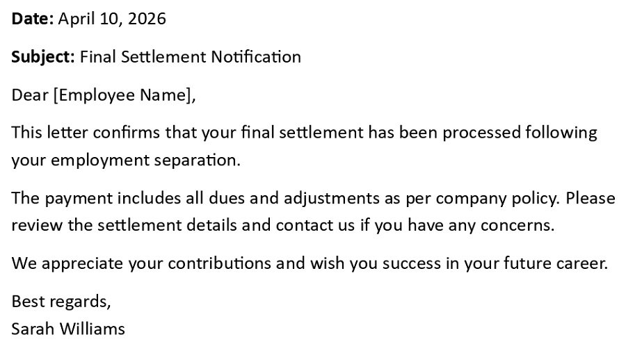 Final Settlement Notification