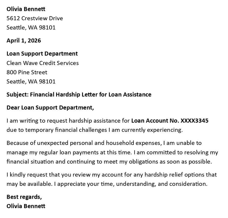 Financial Hardship Letter for Loan Assistance