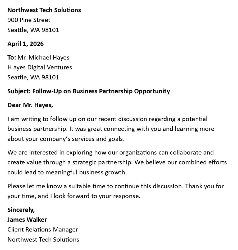 Follow-Up on Business Partnership Opportunity