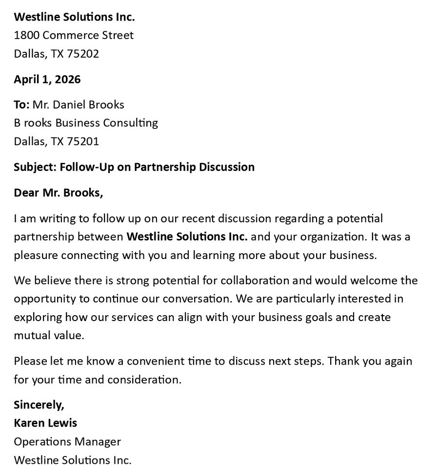 Follow-Up on Partnership Discussion