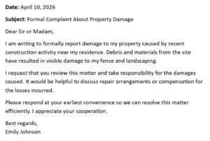 Formal Complaint About Property Damage