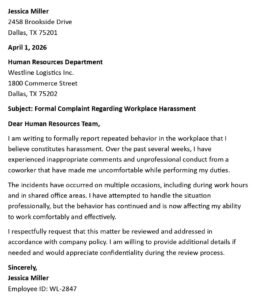 Workplace Complaint Letter (USA HR Format + 5 Templates)